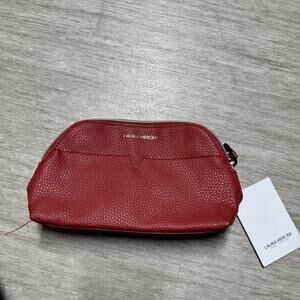 LAURA MERCIER Cosmetic Makeup Bag Leather Red NWT 9x5 Zip Close